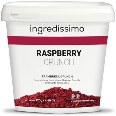 INGREDISSIMO Frambuesa Liofilizada Crunch 125g - Fruta Seca Crujiente 2-10mm, Vegana, Sin Gluten - Ideal para Decoración, Snack Saludable y Recetas