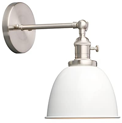 Phansthy Wandleuchte Retro Wandlampe aus Metall Deckenhalbkreis mit Schalter Verstellbar Wandspot E27 Moderne Innen Wandleuchten für Schlafzimmer Flur Eingang Wohnzimmer Küche (Weiß)