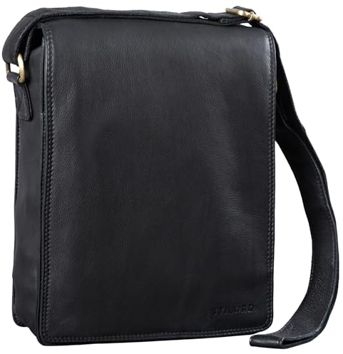 STILORD 'Lars' Vintage Umhängetasche Leder Herren Hochformat für 13,3 Zoll Tablet MacBooks und iPad Schultertasche Herrentasche Messenger Bag Echtleder, Farbe:schwarz