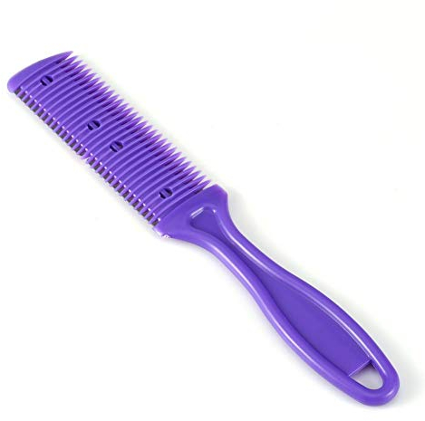 Pettine Tagliacapelli, 1pz Pettine Depilazione a Doppio Bordo con lama in Acciaio Inossidabile, Forbici Taglio per Capelli, per Barbieri e Principianti Viola