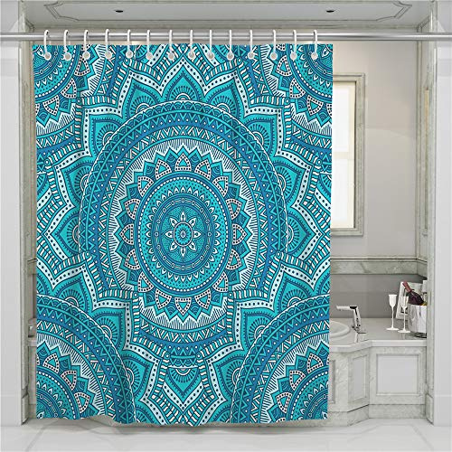 Sticker superb 3D djur enhörning blå lila mystik galax stjärna duschdraperi med 12 krokar, bohemisk mandala fotboll svart duschdraperi anti-mögel vattentät (blå bohemisk, 90 x 180 cm)