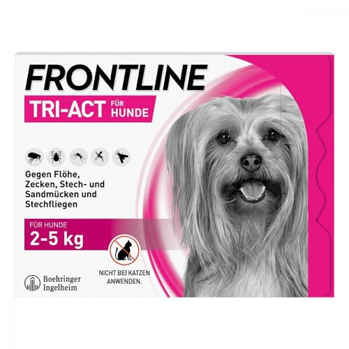 FRONTLINE TRI-ACT Hund XS gegen Zecken, Flöhe & Mücken (kleine Hunde 2 bis 5 kg) - 3X Pipetten für bis zu 3 Monate Schutz - wasserfest - perfekt auf Reisen