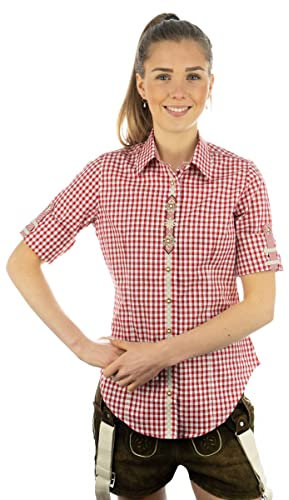 OS Trachten Trachtenbluse Tailliert Flosa, Größe:40, Farbe:mittelrot