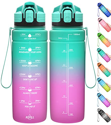 Coolfel Sport Trinkflasche 2l, 1,5l, 1l, 700ml, 500ml Trinkflasche Kinder Auslaufsicher, Motivierende Wasserflasche mit Zeitmarkierung Bpa Frei Tritan Trinkflasche für Mädchen, Junge, Schule, Gym