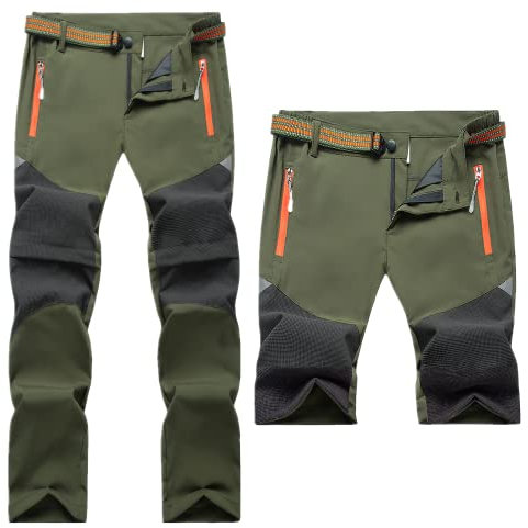 Daysskk Softshellhose Kinder Sommer Wanderhose Jungen Zip Off Outdoorhose Trekkinghose Zip Off Wasserdicht Freizeithose Schnelltrocknend Grün 160