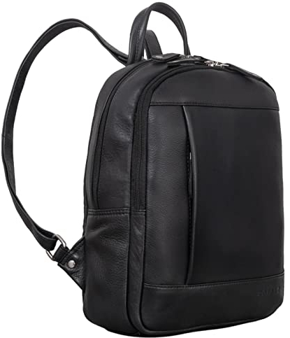 ROYALZ 'Charlotte' Echtleder Rucksack Damen Cityrucksack mittel-groß - Lederrucksack ideal als Rucksackhandtasche Leder Tagesrucksack für Freizeit Arbeit und Ausgehen, Farbe:Schwarz