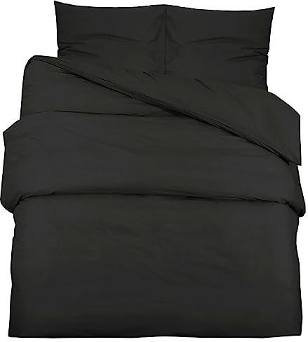 vidaXL Juego de Funda Nórdica Cama Matrimonio Ropa Edredón Dormitorio Almohada Sábanas Reversible Suave Invierno Algodón Negro 220x240 cm