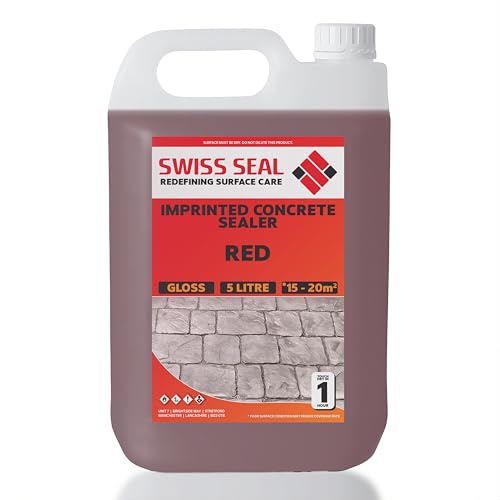 Swiss Seal | RED Coloured Imprinted Concrete Sealer GLOSS FINISH + ANTI-SLIP | Colour Tinted Driveway & Patio Sealant - Wet Look | Colour Tint Sealant For Outdoor Concrete Floor (4 x 5 Litre)