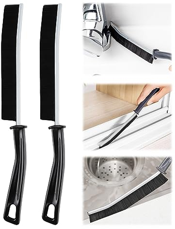 Lot de 2 Brosses de Nettoyage pour Crevasses, Joints, Rails de Fenêtre, Douches, Sols et Salle de Bain - Brosse à Récurer Avec Poignée