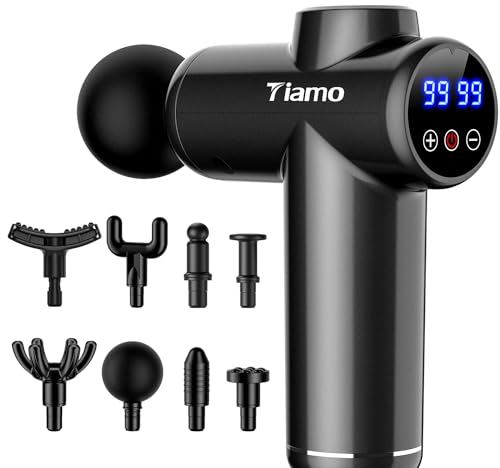 Tiamo Massagepistole, massage gun für tiefes Gewebe, Massagepistole zum Trainieren von Schmerzlinderung, 99 Geschwindigkeiten mit 8 Köpfen, elektrische Rückenmassagegeräte zur Schmerzlinderung