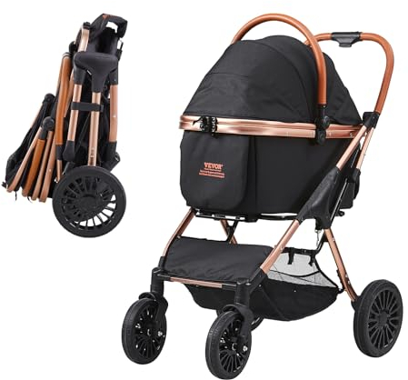 VEVOR Hundebuggy 59x85x105cm Hundewagen 30kg Tragfähigkeit Faltbarer Hundetrolley Aluminium-Rahmen 800D Oxford-Gewebe Nylon-Netzfenster 4 PU-Räder Hundebox Tierbuggy Katzenbuggy Haustier Transport