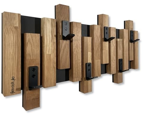 Appendiabiti da parete in legno di quercia, pannelli di colore nero, moderno, 2 dimensioni (60 cm)
