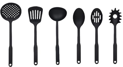 Qinlenyan Kitchen Utensils with Holes Heat-resistant Cooking 6-piece Set Non-stick Dishwasher Safe Tools for Hanging Includes Spatula Strainer Spoon Slotted B