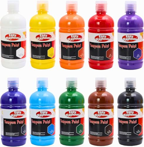 Easy Playhouse 10 Pack 16oz Washable Tempera Paints for Kids, Non-Toxic and Vibrant Colors, Ideal for School Projects, Arts, Crafts, and Creative Activities, Safe Art Supplies Set