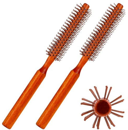 2er-Pack kleine Quiff-Rollbürste Kleine Rundbürste zum Föhnen mit 8 Reihen Nylonborsten, runder Lockenkamm, Reise-Lockenbürste, Stylingbürste, Nasshaarbürste für Wellen, Pony, Lifting, Locken