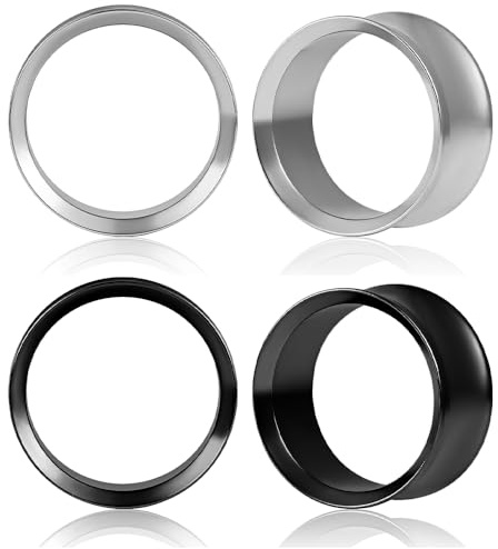 DOEARKO Flesh Tunnel Dilatatore Orecchio 2 Paias Dilatatore Piercing In Acciaio Inox Double Flared Ear Gauges Tunnel Expanders Stretchers Piercing per Uomini e Donne 8-16mm (Negro+Oro, 12mm)