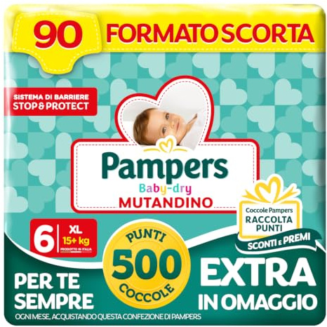 Pampers Baby Dry Mutandino XL, Taglia 6 (15+ kg), 90 Pannoolini Bambino