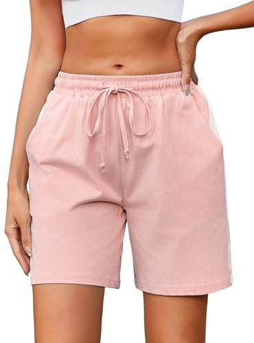 Litherday Short de Sport Femme Été – Bermuda Rayé Coton Doux avec Poches, Respirant pour Jogging, Running, Fitness Rose S