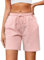 Litherday Short de Sport Femme Été – Bermuda Rayé Coton Doux avec Poches, Respirant pour Jogging, Running, Fitness Rose S