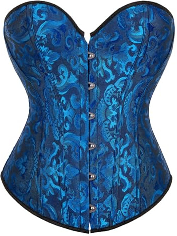 KUOSE Bustier gothique en brocart à lacets avec baleines, bleu/noir, 38-40
