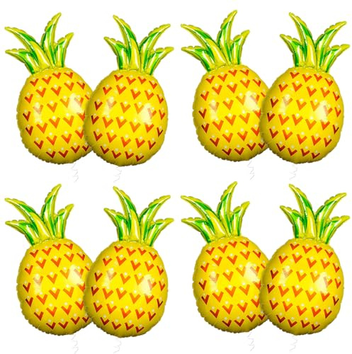 Globos Piña 8 Piezas Kit Globos en forma de Piña Globo Frutas Amarillo para Fiesta Hawaiana Cumpleaños, Fiestas en Verano Temas de Playa Decoración