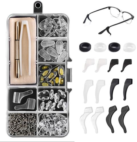38 Paar Brillen-Zubehör Set, Brille Nasenpads 30 Paar und Silikon Brillenbeinpolster 8 Paar, Nasenpolster Für Brillen mit Schrauben Pinzette und Putztuch, Brillenpads Für Alle