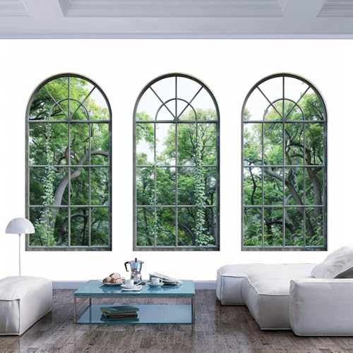 Papel tapiz fotográfico 3D Ilusión óptica vista del bosque fuera de la ventana Papel pintado creativo DIY arte de la pared mural para sala estar comedor dormitorio decoración Imprimir foto