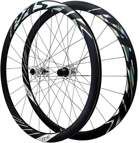 KUMYOS 700C Jeu De Roues De Course Frein À Disque Axe Traversant Vélo Avant Et Arrière En Alliage D'aluminium Jantes Double Couche 24H Moyeux À Tirage Direct Pour 8 9 10 11 12 Fois Cassette,Argent