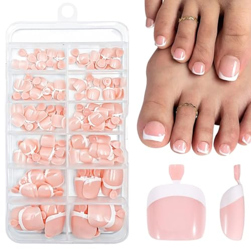 UIEXAY 120 pezzi unghie dei piedi a pressione color pelle, unghie dei piedi artificiali, unghie dei piedi artificiali color pelle da premere e incollare