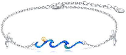 HARMONY BOLA Wave Bracelet 925 Sterling Silver Blue Opal Starfish Bracelet Beach Ocean Jewelry for Women Mom Birthday Gifts