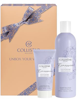 Collistar Cofanetto Regalo Donna Benessere Fico e Glicine con Crema-Latte Doccia 250ml + Burro Liquido Corpo 50ml, Idratante, Nutriente e Profumato per un Benessere Totale