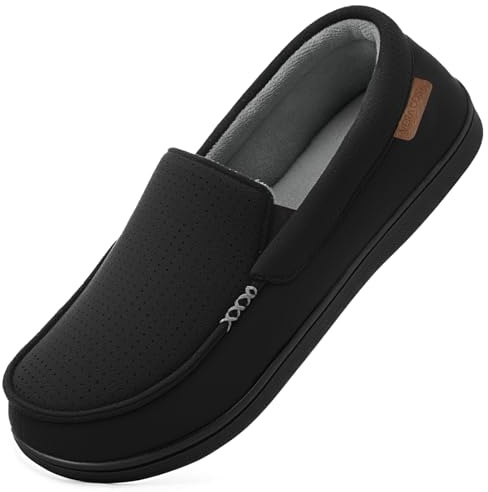 VeraCosy Men's Suede Moccasin Slippers Memory Foam Sherpa Lined Anti-Skid | Medial dual elastic gores,machine washable,indoor and outdoor hard sole,multi-layered high resilient foamcushioning