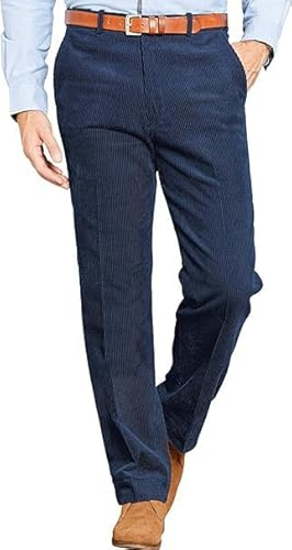 Stylo Online Men’s Corduroy Trousers Cord Pants – Smart Casual Cotton Cord Trousers for Men – Formal Business Office Workwear – Classic Straight Leg Flat Front Corduroy Pants (Navy Blue,34/29)