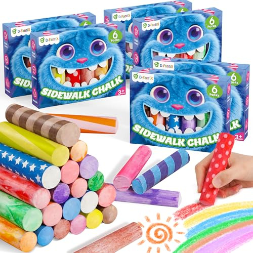 D-FantiX Giant Pavement Chalks for Kids, Jumbo Chunky Chalk Outdoor Games | Bright Vibrant Colours, Washable Outside Toys for Playground & Yard Art, Party Favors Gift, 36 PCS Bulk Pack (6 Boxes of 6)