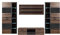FORTE Durango Wohnwand mit 5 Türen, 3 Glastüren und 1 Schublade, Holzwerkstoff, Schwarz Eiche/Schlammeiche, 203 x 296 x 52 cm