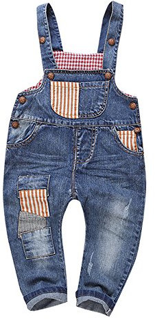 KIDSCOOL SPACE Salopette di Jeans per Bebè e Bambine,Salopette da Lavoro in Jeans,Azzurro,3-4 Anni