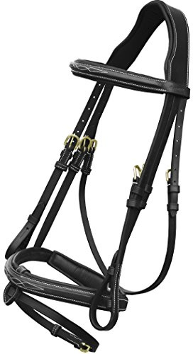 Exion Fancy - Juego de brida de piel elevada con riendas de goma PP y hebillas de latón, diseño de caballo inglés, Horse (Full), Negro