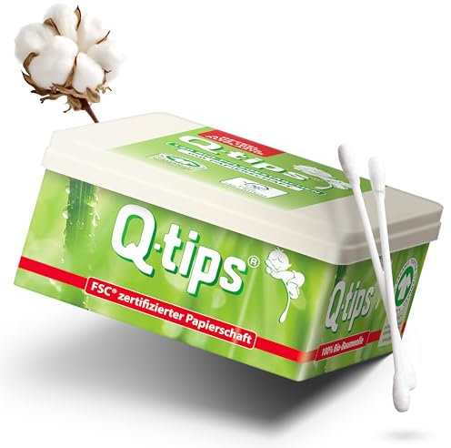 Bio-Wattestäbchen, Vorteilspack 16 x 160 Stück, ohne Plastik, mit Papierschaft, 100% Bio-Baumwolle zur Reinigung der Ohrmuschel