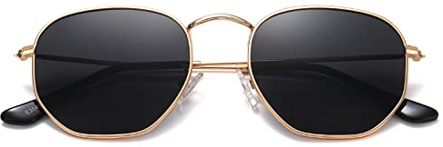 MEETSUN Polarized Hexagon Sunglasses for Women Men Polygon Square Sun Glasses UV400 Protection Metal Frame Gold Frame-Gray Lens
