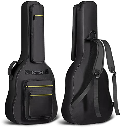 CAHAYA Jumbo Dreadnought Guitar Bag Fit 42/43/44 Inch Acoustic Guitar Guitar Case Gig Bag, Black with Yellow Stripes, Model CY0284