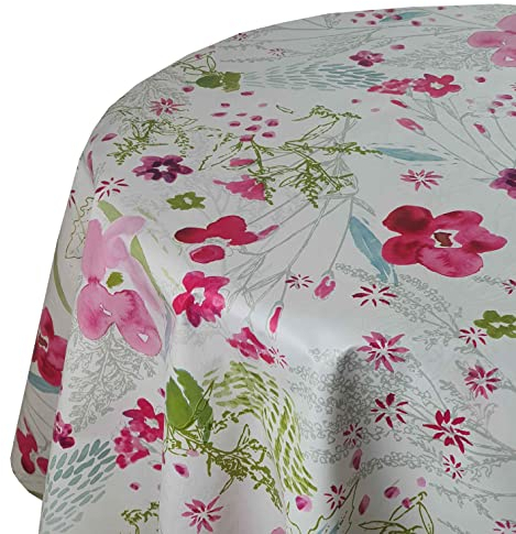 Wachstuch Wachstischdecke Tischdecke Gartentischdecke Farbe und Größe wählbar Bloom Blume Pink Rund 110 cm abwaschbare Wachstuchtischdecke
