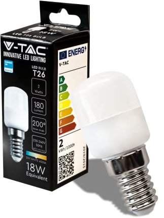 V-TAC Lampadina LED per Frigorifero e Lampade - Attacco E14-2W - 180 Lumen - Lampadine LED T26 Piccole per Massima Efficienza e Risparmio Energetico - Luce 4000K Bianca Naturale