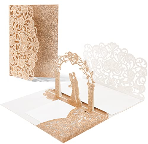 Vicloon Pop Up Hochzeitskarte, Karte zum Valentinstag, Hochzeitskarte 3D mit Umschlag, Hochzeitskarte Glückwunsch für Hochzeitstag, Verlobung, BeichteHochzeitsglückwünsche(Roségold)