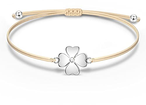 NINAWISH Glücksbringer Prüfung Glücksarmband Damen Armband Kleeblatt Silber Jugendweihe Mädchen Viel Glück Freundschaftsarmband Frauen Kinderarmband Teenager 925 Weißgold Prüfungsgeschenk