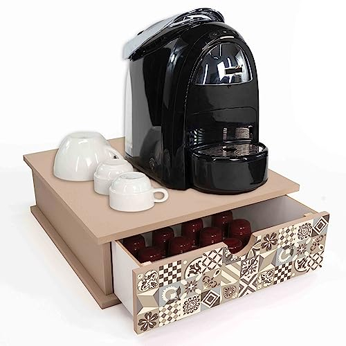 Lupia - Contenitore Cassetto Porta Capsule e Cialde caffè Cassetto ORGANIZER Vintage TILES VINTAGE 33x33 cm in legno per casa, cucina, angolo bar ufficio, multiuso