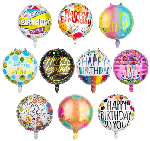 Hxezoc Ballon Happy Birthday Helium: 10 Stück Luftballons Helium Geburtstag Ballon Happy Birthday aufblasbar Dekoration Ballon aus Mylar, rund, für Dekoration von Geburtstagsfeiern