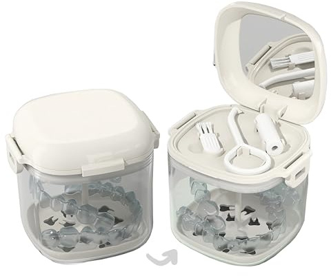 MURRI&MURRDI Estuche de retención, caja de baño para dentaduras postizas con cesta coladora, funda protectora bucal, taza limpiadora de frenos, bonito soporte de dentadura para dentaduras postizas