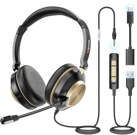 Wantek USB Auriculares con Micrófono pc para Oficina Zoom Skype Laptop Centro de Llamadas Equipos Ordenador Personal