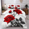 Nyescasa Bettwäsche 135x200 Weiß mit Rot Rosen Bettwäsche Set Mädchen Bunt Blumen Pflanzen Blätter Wendebettwäsche Weich Mikrofaser Bettbezug mit Reißverschluss und Kissenbezug 80x80cm