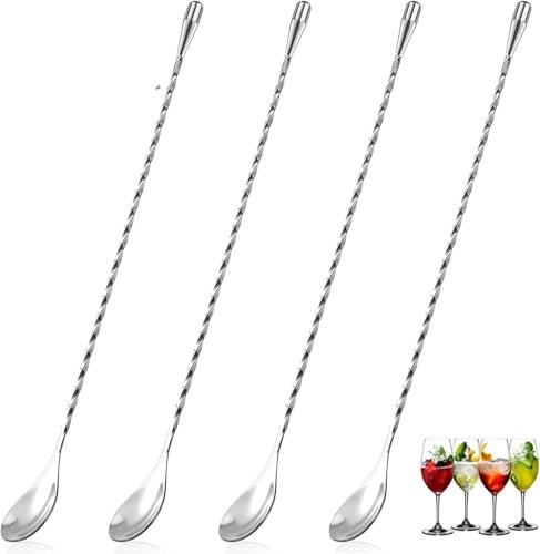 ACTIUSIS Cucchiaio da cocktail, 4 pezzi, acciaio inossidabile, 30 cm, argento